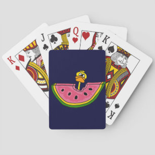 Funny Yellow Duck Eating Watermelon Playing Cards