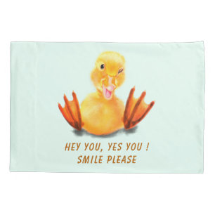 Funny Yellow Duck Pillow Case Smile - Your Text
