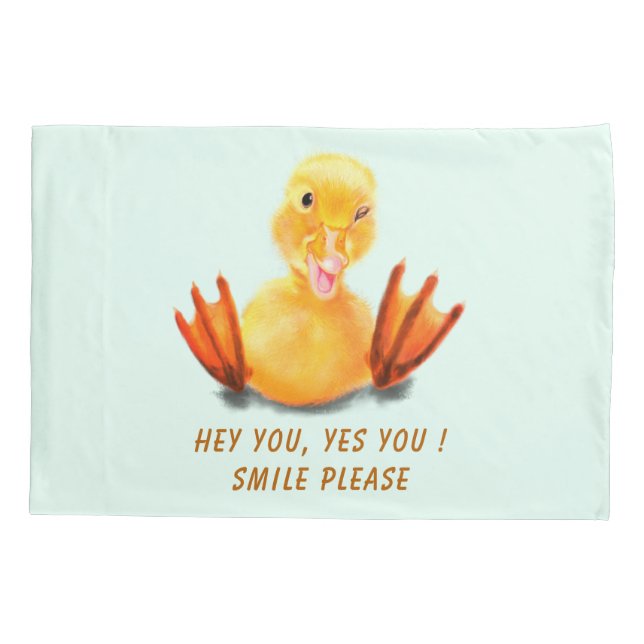 Funny Yellow Duck Pillow Case Smile - Your Text (Back)