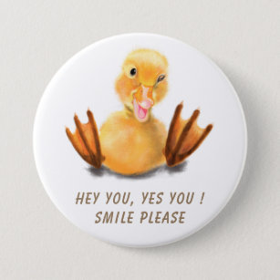 Funny Yellow Duck Playful Wink Happy Smile Cartoon 7.5 Cm Round Badge