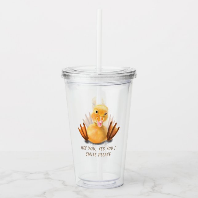 Funny Yellow Duck Playful Wink Happy Smile Cartoon Acrylic Tumbler (Front)