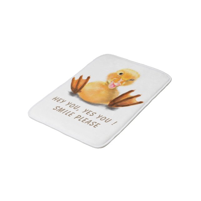 Funny Yellow Duck Playful Wink Happy Smile Cartoon Bath Mat (Angled)