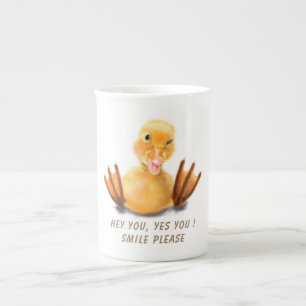Funny Yellow Duck Playful Wink Happy Smile Cartoon Bone China Mug