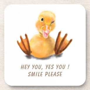 Funny Yellow Duck Playful Wink Happy Smile Cartoon Coaster