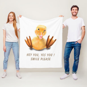 Funny Yellow Duck Playful Wink Happy Smile Cartoon Fleece Blanket