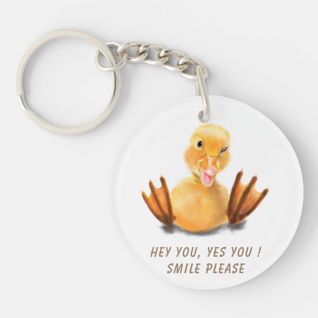 Funny Yellow Duck Playful Wink Happy Smile Cartoon Key Ring (Front)