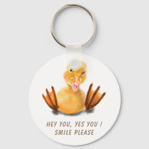 Funny Yellow Duck Playful Wink Happy Smile Cartoon Key Ring