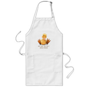 Funny Yellow Duck Playful Wink Happy Smile Cartoon Long Apron