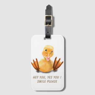 Funny Yellow Duck Playful Wink Happy Smile Cartoon Luggage Tag