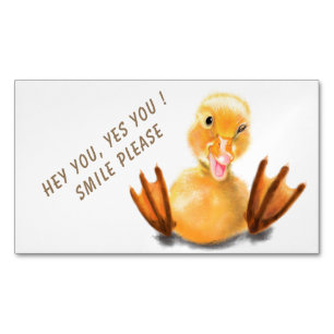 Funny Yellow Duck Playful Wink Happy Smile Cartoon Magnetic Business Card