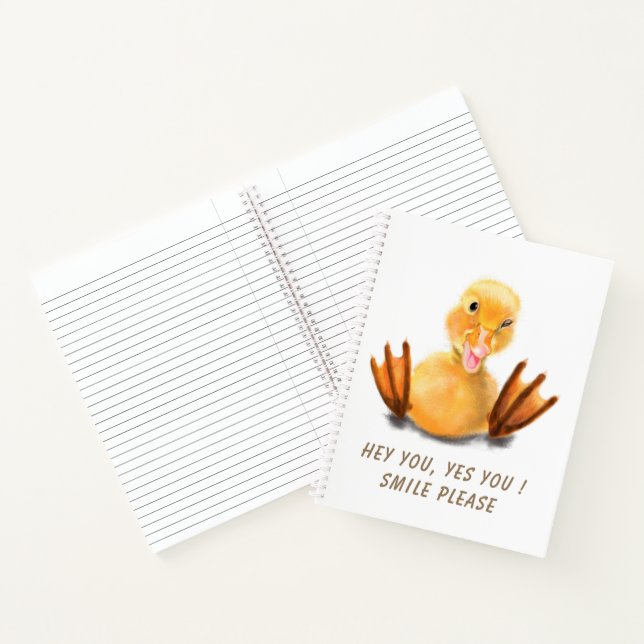 Funny Yellow Duck Playful Wink Happy Smile Cartoon Notebook (Inside)
