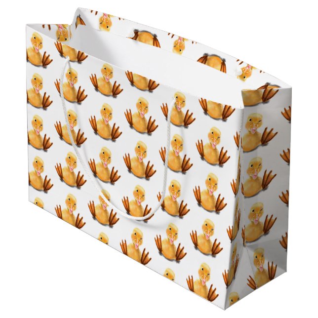 Funny Yellow Duck Playful Wink - Happy Smile Large Gift Bag (Back Angled)