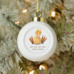 Funny Yellow Duck Playful Wink Smile - Custom Text Ceramic Ball Christmas Ornament<br><div class="desc">Funny Yellow Duck Playful Wink Happy Smile Cartoon Drawing and Text - Choose / Add Your Unique Text / Font / Colour - Make Your Special Gift - Resize and move or remove and add elements / image with customisation tool ! - Drawing and Design by MIGNED. You can also...</div>