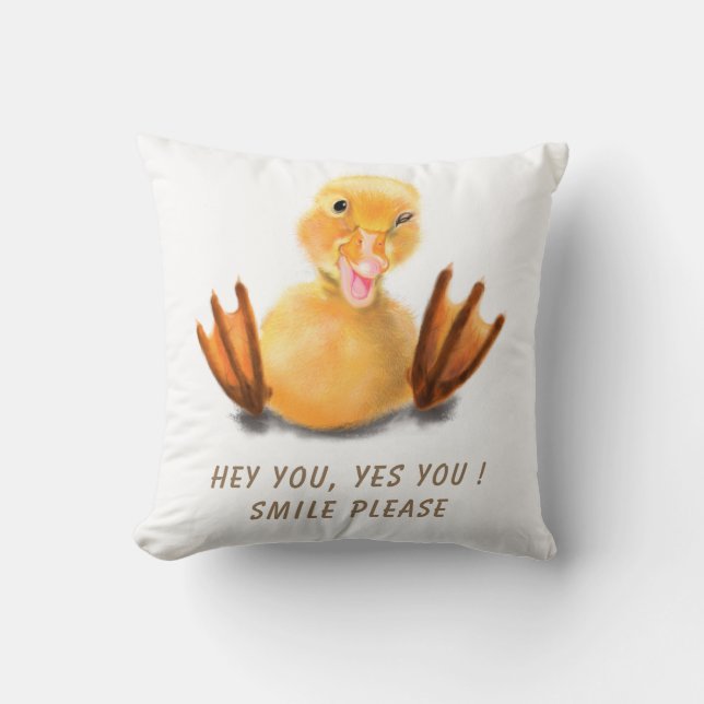 Funny Yellow Duck Playful Wink Smile - Custom Text Cushion (Front)