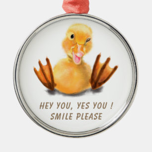 Funny Yellow Duck Playful Wink Smile - Custom Text Metal Tree Decoration