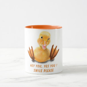 Funny Yellow Duck Playful Wink Smile - Custom Text Mug