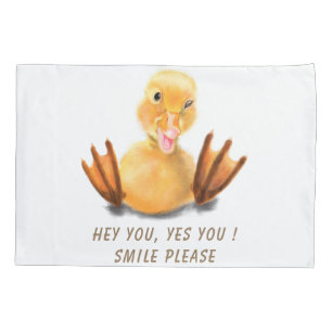 Funny Yellow Duck Playful Wink Smile - Custom Text Pillowcase
