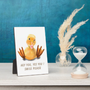 Funny Yellow Duck Playful Wink Smile - Custom Text Plaque