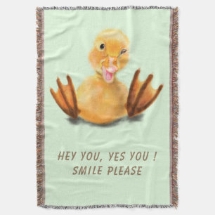 Funny Yellow Duck Playful Wink Smile - Custom Text Throw Blanket