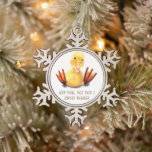 Funny Yellow Duck Playful Wink Smile - Your Text Snowflake Pewter Christmas Ornament<br><div class="desc">Funny Yellow Duck Playful Wink Happy Smile Cartoon Drawing and Text - Choose / Add Your Unique Text / Name / Colour - Make Your Special Gift - Resize and move or remove and add image / text with customisation tool ! Drawing and Design by MIGNED. Please see my other...</div>