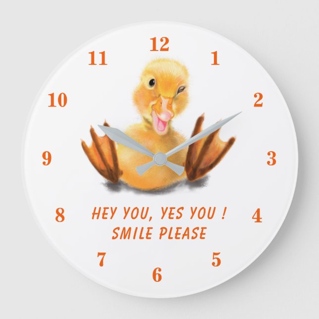 Funny Yellow Duck Playful Wink - Your Text / Colou Large Clock (Front)