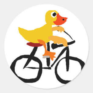 Funny Yellow Duck Riding Bicycle Classic Round Sticker