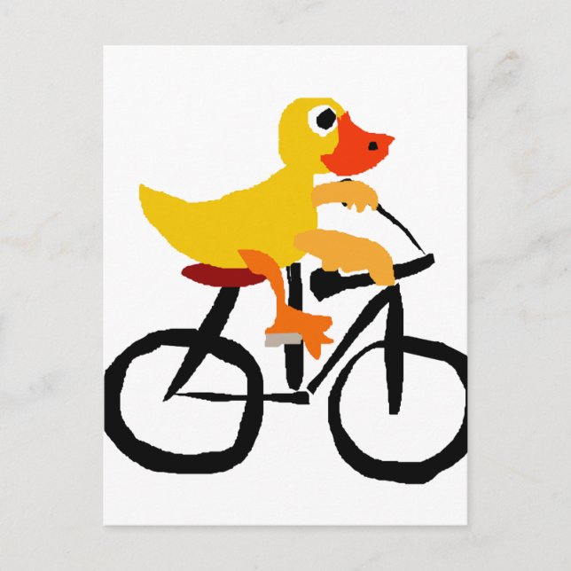 Funny Yellow Duck Riding Bicycle Postcard (Front)