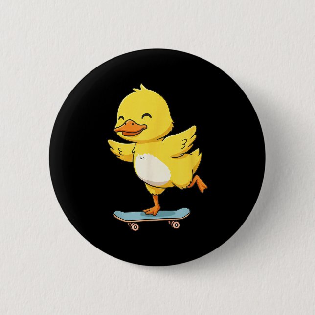 Funny Yellow Duck Skater Skateboard Ballerina Zoo  6 Cm Round Badge (Front)