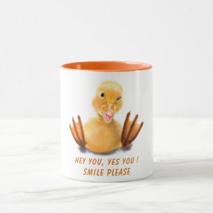 Funny Yellow Duck Smile Mug - Custom Text