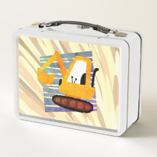 Funny Yellow Excavators Kids Machinery Design Metal Lunch Box