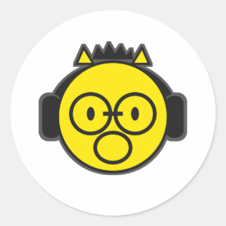 Funny Yellow Face Headphones Classic Round Sticker