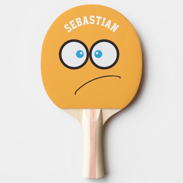 Funny Yellow Face Novelty Personalised Name Ping Pong Paddle (Front)