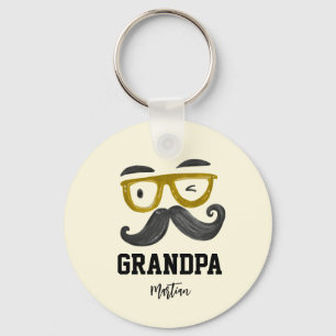 Funny Yellow Glasses And Moustache Custom Grandpa  Key Ring