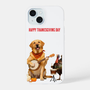 Funny Yellow Lab Playing Banjo and Turkey Happy Th iPhone 15 Case