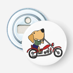 Funny Yellow Labrador Retriever on Motorcycle Bottle Opener