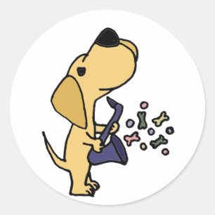 Funny Yellow Labrador Retriever Playing Saxophpne Classic Round Sticker