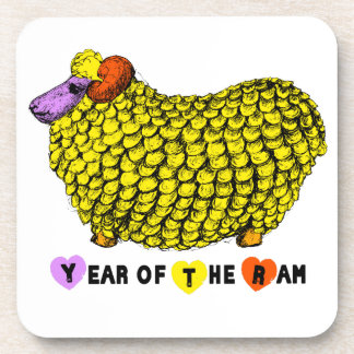 Funny Yellow Ram Chinese Year Zodiac Birthday C Coaster