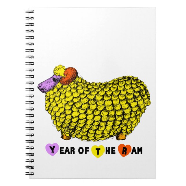 Funny Yellow Ram Chinese Year Zodiac Birthday NotB Spiral Notebook (Front)