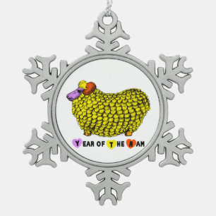Funny Yellow Ram Chinese Year Zodiac CO Snowflake Pewter Christmas Ornament