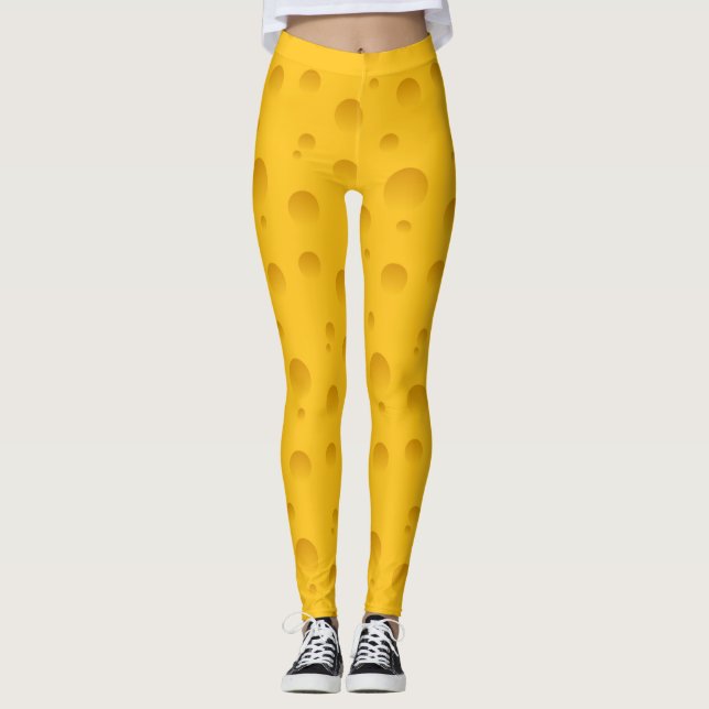 Funny yellow swiss cheese pattern print leggings (Front)