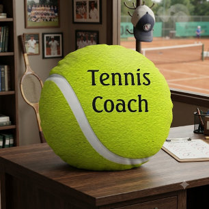 FUNNY Yellow Tennis Ball Coach Name Round Cushion
