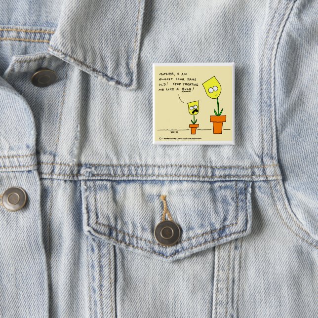 Funny Yellow Tulips Parenting Cartoon Humour 15 Cm Square Badge (In Situ)