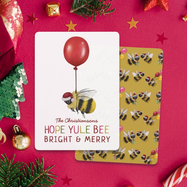 Funny Yellow Yule Bee Merry and Bright Christmas Holiday Card (Creator Uploaded)