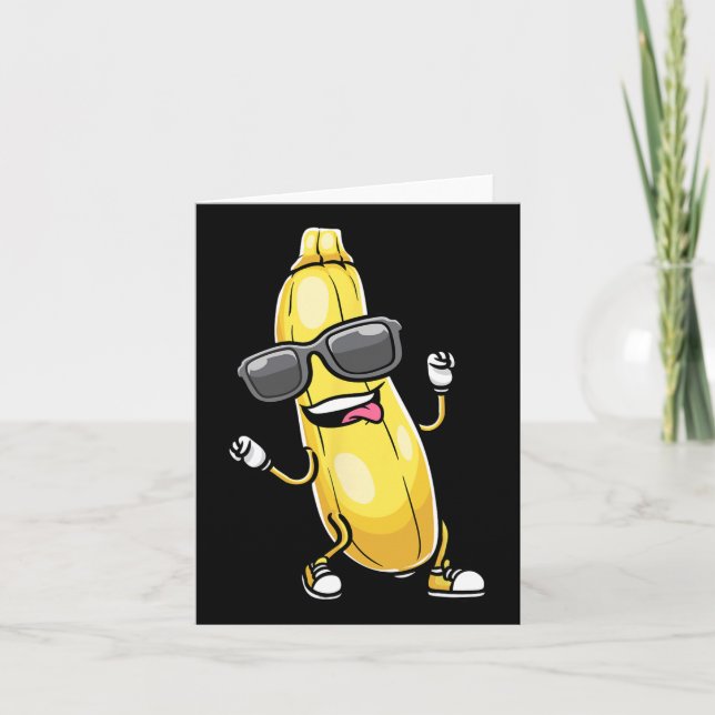 Funny Yellow Zucchini Dancing For Vegetable Lovers Card (Front)