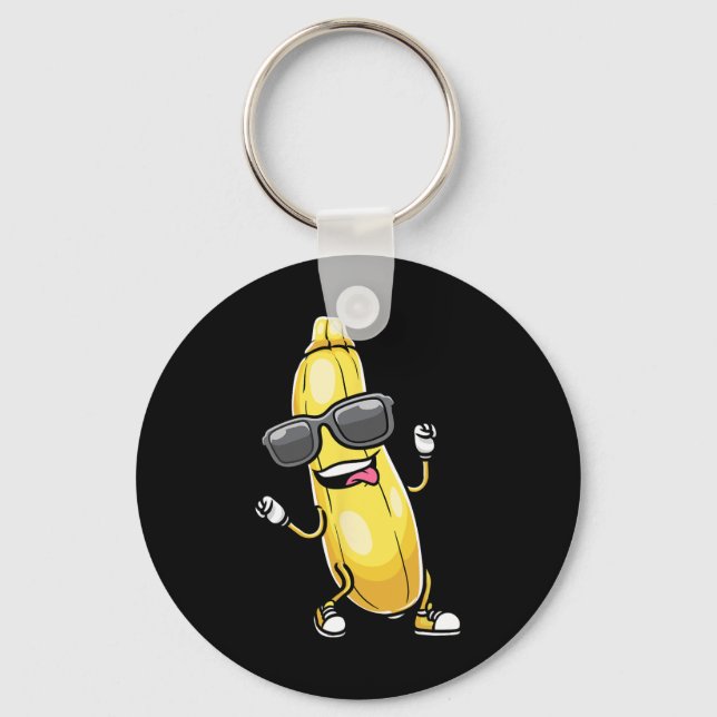 Funny Yellow Zucchini Dancing For Vegetable Lovers Key Ring (Front)