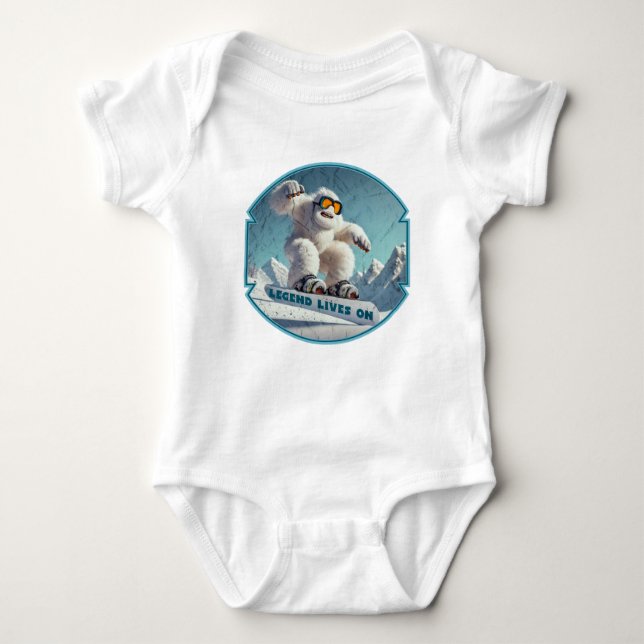 Funny Yeti Legend Snowboarding Winter Adventure Baby Bodysuit (Front)
