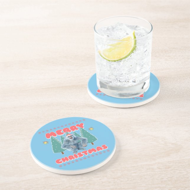 Funny Yeti - Merry Christmas Coaster (Side)