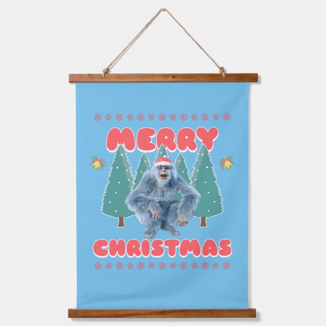 Funny Yeti - Merry Christmas Hanging Tapestry (Front)