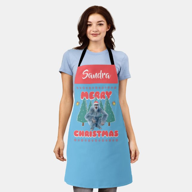 Funny Yeti - Merry Christmas Personalised Apron (Worn)