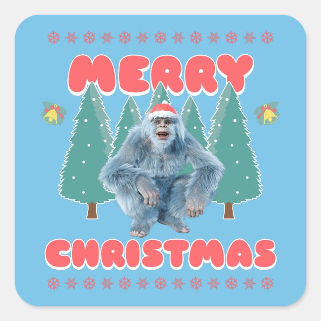 Funny Yeti - Merry Christmas Square Sticker (Front)